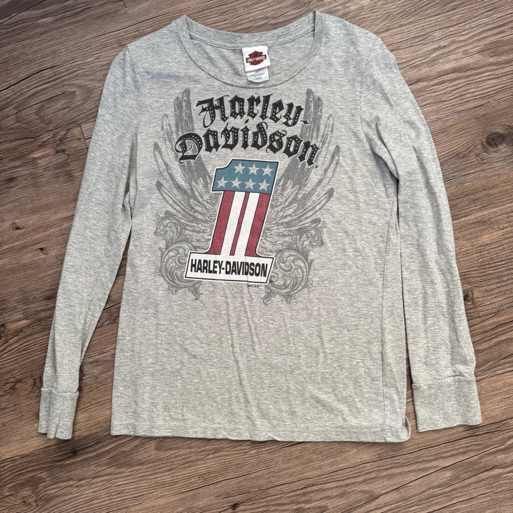 Harley-Davidson Gray Long Sleeve Shirt with Graphic Large